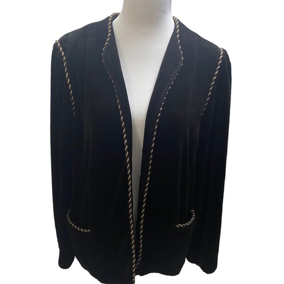 Vtg Act III Black velvet Slouchy Blazer Gold Trim Front Pockets Union Made Sz L* - Picture 1 of 14
